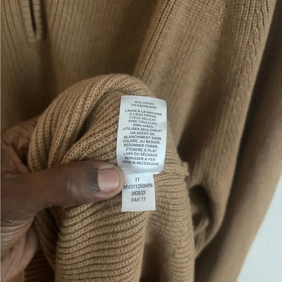 Nordstrom Mens Shop 1/4 Zip Sweater XXL Tan Ribbed Knit Minimalist Heavyweight - Picture 6 of 6